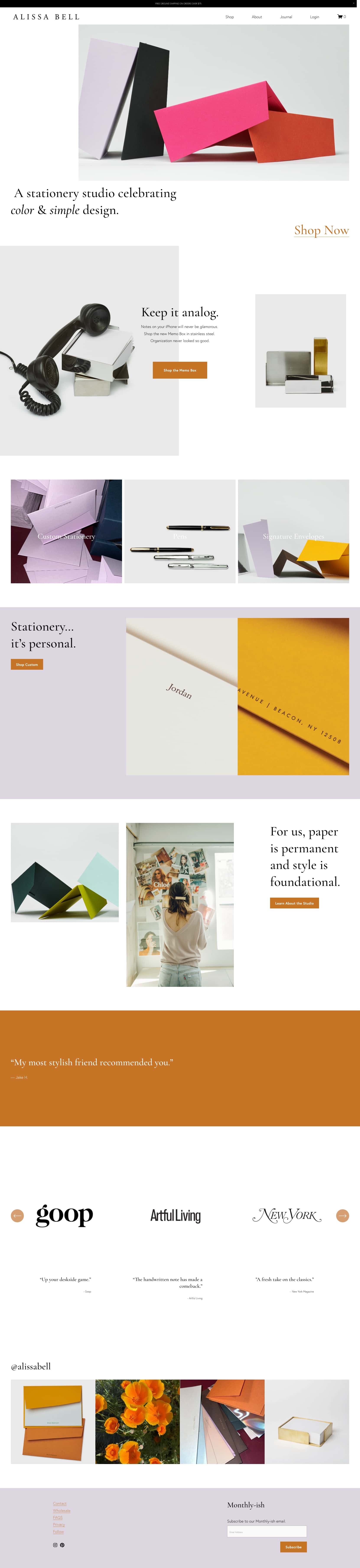Squarespace Ecommerce Ex. 14: Alissa Bell - clean and elegant stationery website design
